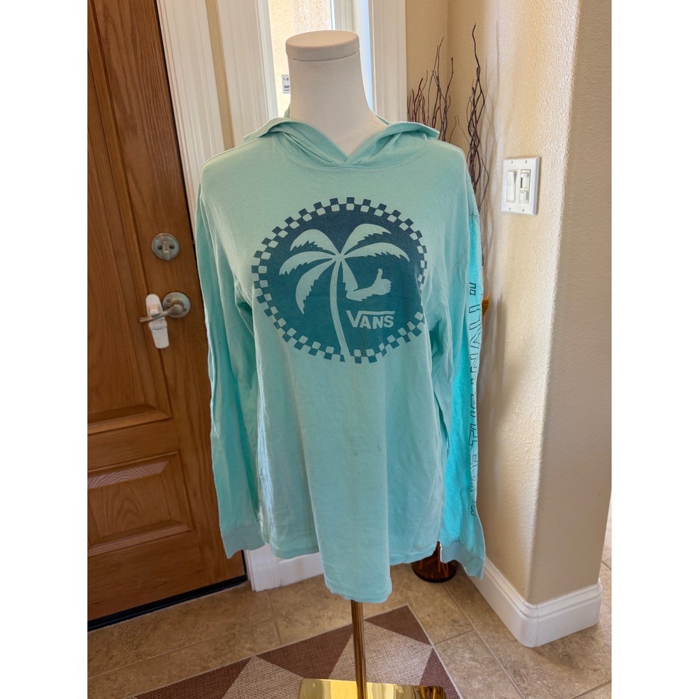 Vans Off The Wall Palm Tree Graphic Hooded Long Sleeve T-Shirt Mint Green Small